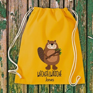 Gym bag sports bag &quot;funny animals beaver, change of clothes with desired text daycare after-school school cotton gym sack bag pouch