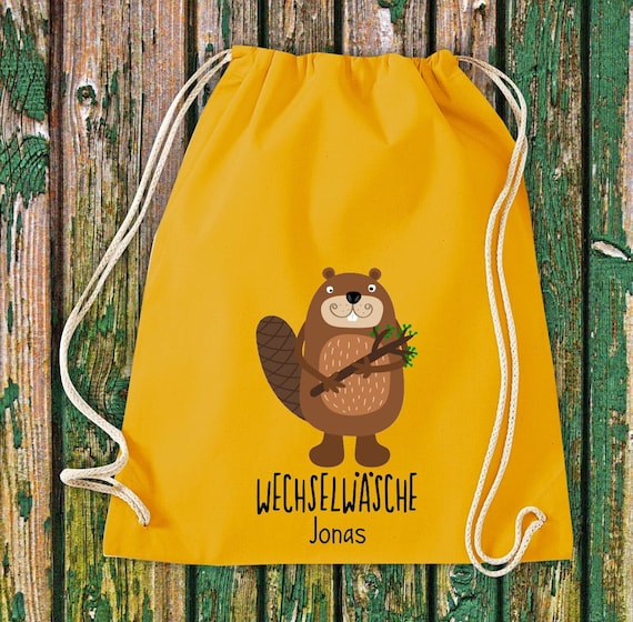 Gym bag Sports bag "funny animals beaver, change of clothes with desired text Kita Hort School cotton Gymsack bag bag bag