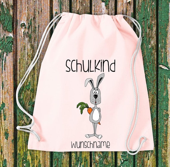 Turnbeutel Schulkind Tiere Hase mit Wunschtext Schule Baumwolle Gymsack Sportbeutel Tasche Beutel Einschulung