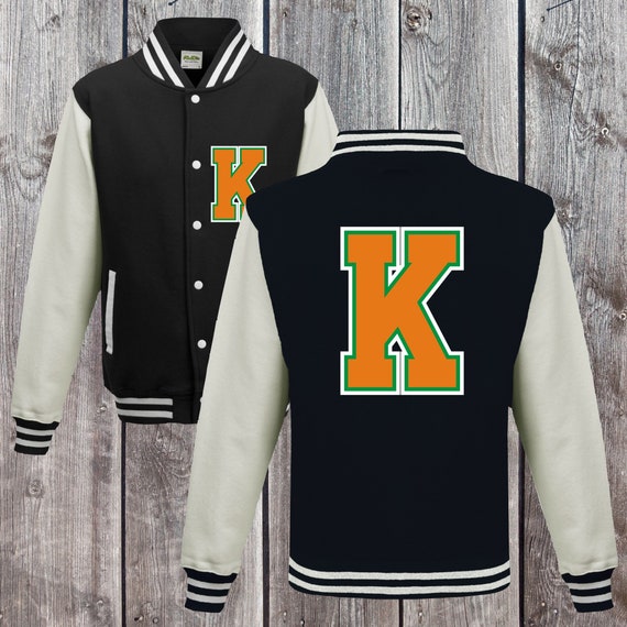 College jacket with desired print on the front and back letter training jacket sports club varsity jacket black/white