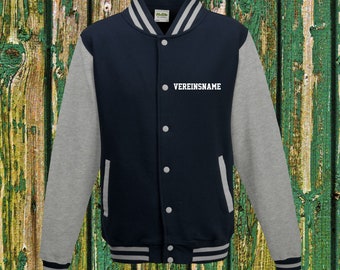 College Jacke mit Wunschdruck auf der Vorderseite mit Vereinsname Trainings Jacke Sport Verein Varsity Jacket