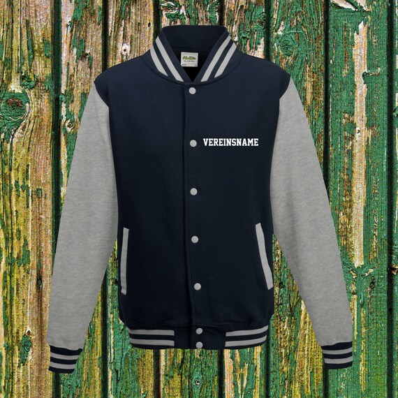 College Jacke mit Wunschdruck auf der Vorderseite mit Vereinsname Trainings Jacke Sport Verein Varsity Jacket