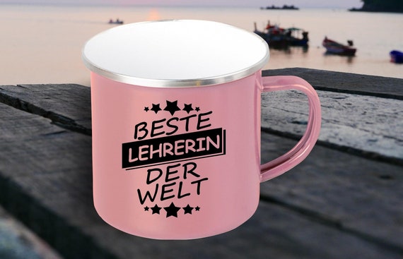 Emaille Becher "Beste Erzieherin der Welt" Tasse Kaffeetasse Kaffeebecher Mug Retro