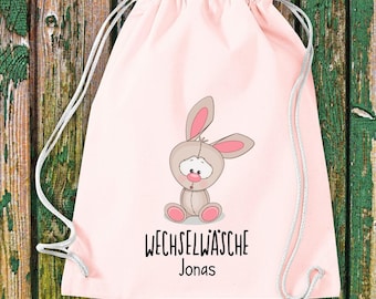 Gym bag Sports bag change of clothes, rabbit with desired text Kita Hort School Cotton Gymsack Bag Bag Bag