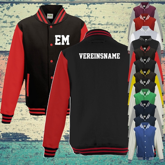 College jacket with custom print on the front with initials and back with club name Training jacket Sports club