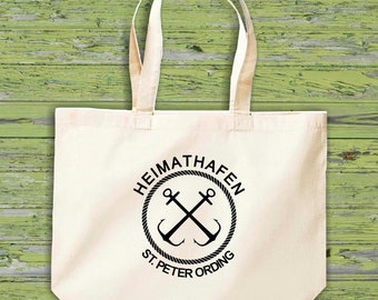 shirtinstyle Stoffbeutel "Heimathafen St. Peter Ording" Jute Baumwolle Tasche Einkaufen Beutel Geschenkidee