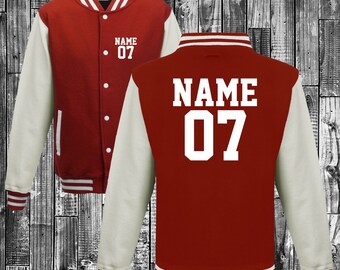 College Jacke mit Wunschdruck auf der Vorderseite und Rückseite  Zahl und Name Trainings Jacke Sport Verein Varsity Jacket