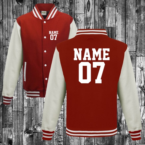 College Jacke mit Wunschdruck auf der Vorderseite und Rückseite  Zahl und Name Trainings Jacke Sport Verein Varsity Jacket