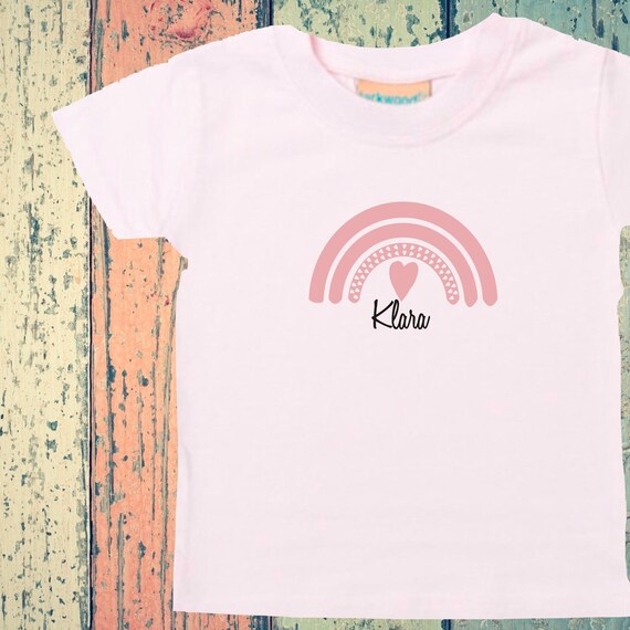 Baby Kinder T-Shirt "Regenbogen mit Wunschname" Geschenk Geburt