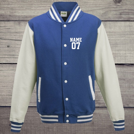 College jacket with desired print on the front number and name training jacket sports club varsity jacket royal/white