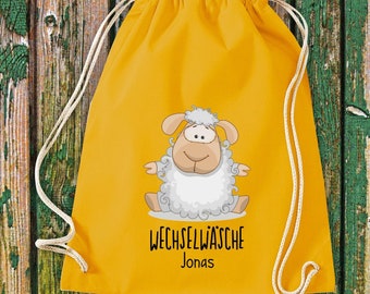 Turnbeutel Sportbeutel Wechselwäsche, Schaf mit Wunschtext Kita Hort Schule Baumwolle Gymsack Tasche Beutel