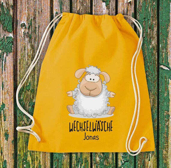 Gym bag sports bag change of clothes, sheep with desired text daycare daycare school cotton gym sack bag