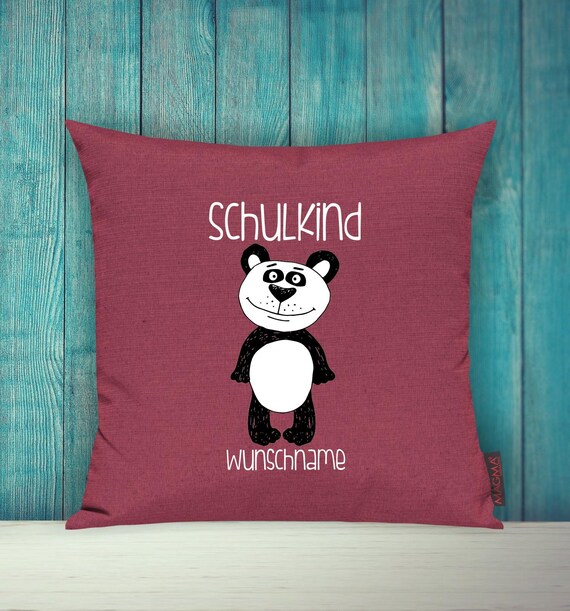 Kissenhülle Schulkind Sofa Kissen Tiere Animal Panda Bär Wunschname Deko Kinderzimmer Geschenk Tiere Natur Wald Schule Hort Kita