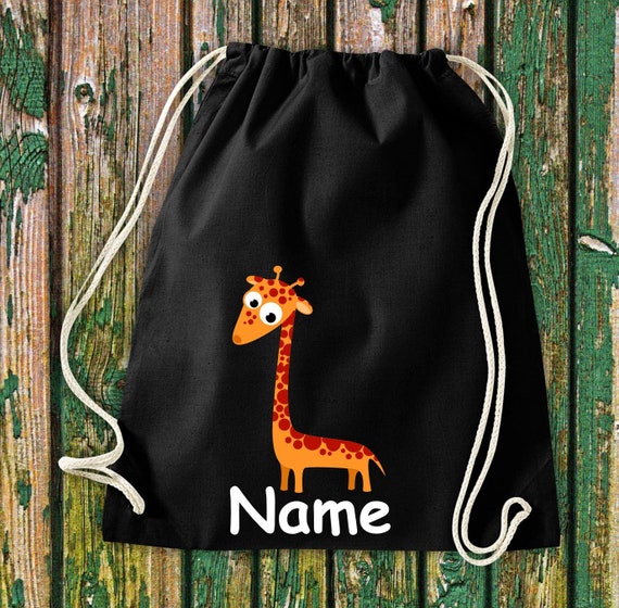 Turnbeutel Kinder Motiv Giraffe mit Wunschnamen Tiere Natur Wiesen Wald Beutel Tasche Kita Hort Einschulung Sportbeutel Wäsche