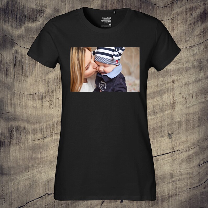 Lady Frauen T-Shirt mit Foto bedruckt schöne Geschenkidee Unisex Foto Pic Bild Erinnerung Black