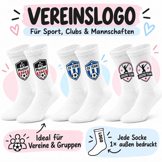 Personalized club socks with logo – tennis socks for teams & squads – custom club logo print – sizes 27–46