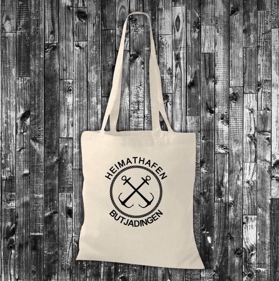 shirtinstyle Stoffbeutel Heimathafen "Budjadingen" Liebe Urlaub zuhaus Jute Baumwolle Tasche Einkaufen Beutel Geschenkidee