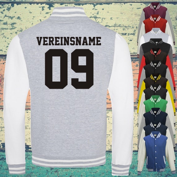 College Jacke mit Wunschdruck auf der Rückseite mit Vereinsname und Zahl Trainings Jacke Sport Verein Varsity Jacket