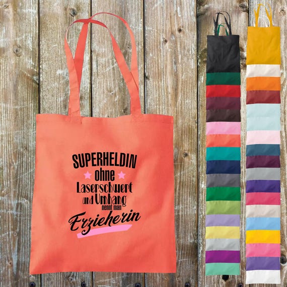 shirtinstyle fabric bag "Superheroine without a lightsaber and cape is called a kindergarten teacher" jute cotton bag shopping bag gift idea