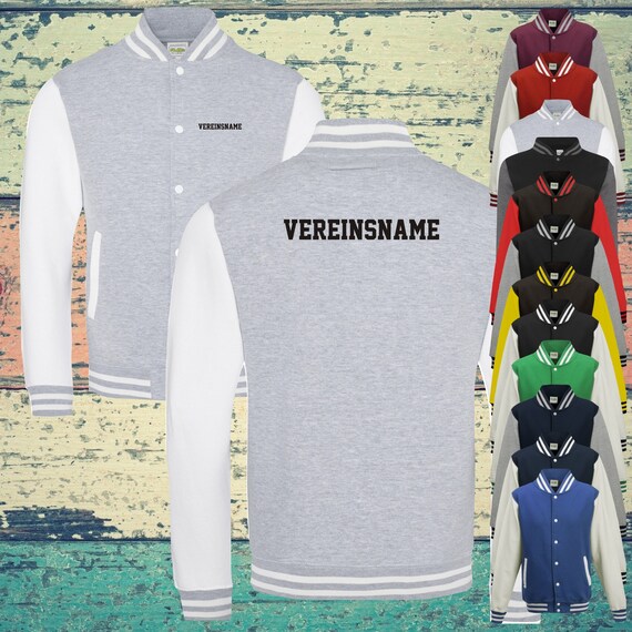 College Jacke mit Wunschdruck auf der Rückseite und Vorderseite mit Vereinsname Trainings Jacke Sport Verein Varsity Jacket