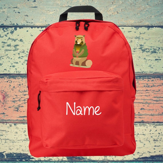 Kinder Rucksack mit Tier Motiv und Name Wunschnamen Wunschtext Kita Freizeit Eule Fuchs Bär Waschbär Stinktier