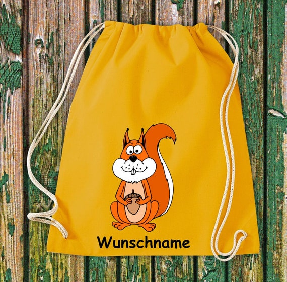 Gym bag Sports bag "Squirrel with desired name" Desired text Name Kita Hort School Cotton Gymsack Bag Bag