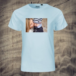 Children's t-shirt with photo printed nice gift idea unisex photo pic picture memory boys girls Light-Blue