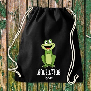 Gym bag sports bag &quot;funny animals frog, change of clothes with desired text daycare after-school school cotton gym sack bag pouch