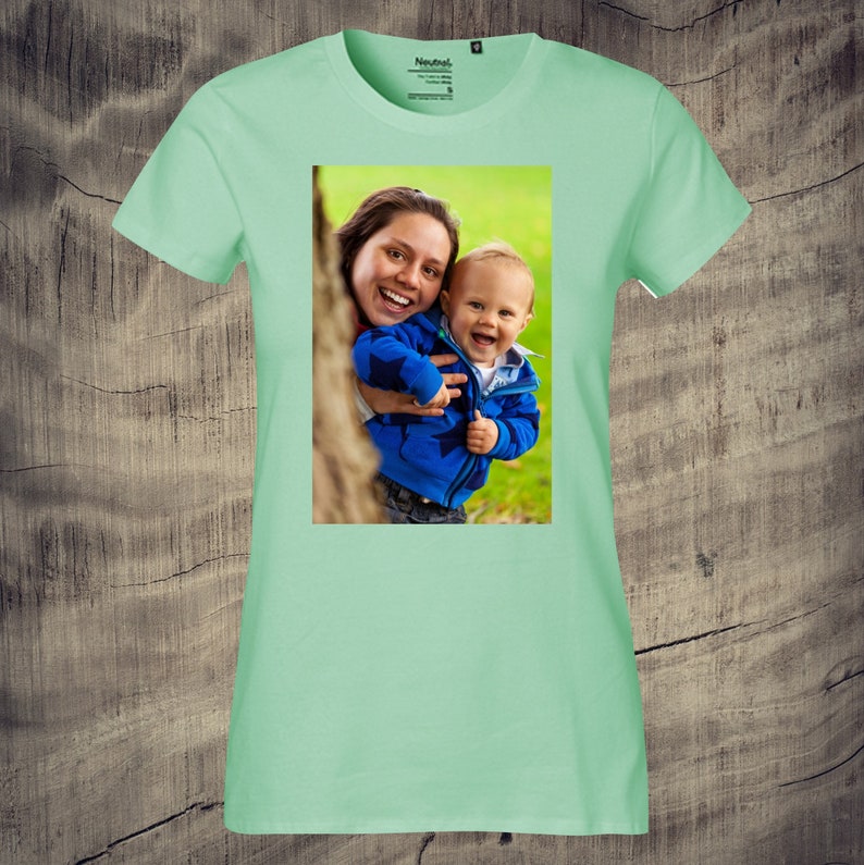 Lady Frauen T-Shirt mit Foto bedruckt schöne Geschenkidee Unisex Foto Pic Bild Erinnerung Dusty Mint