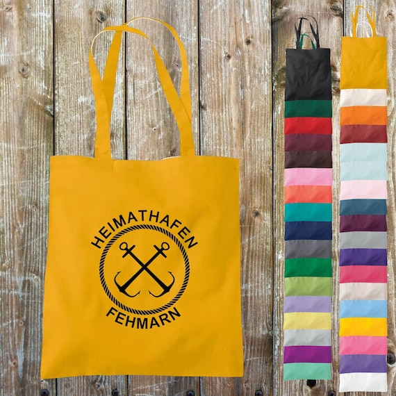 Fabric bag "Home port Fehmarn Holiday Lake Sea Camping Beach" Cotton Jute Sports bag Bag Pouch Gift