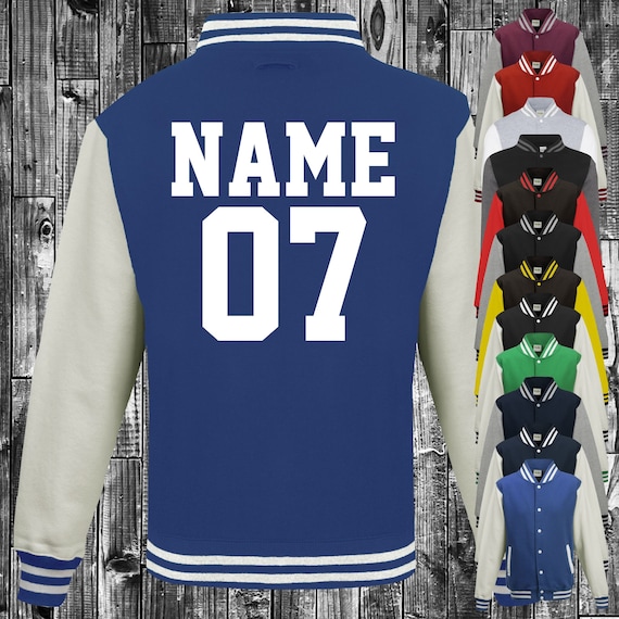 College Jacke mit Wunschdruck auf der Rückseite Zahl und Name Trainings Jacke Sport Verein Varsity Jacket