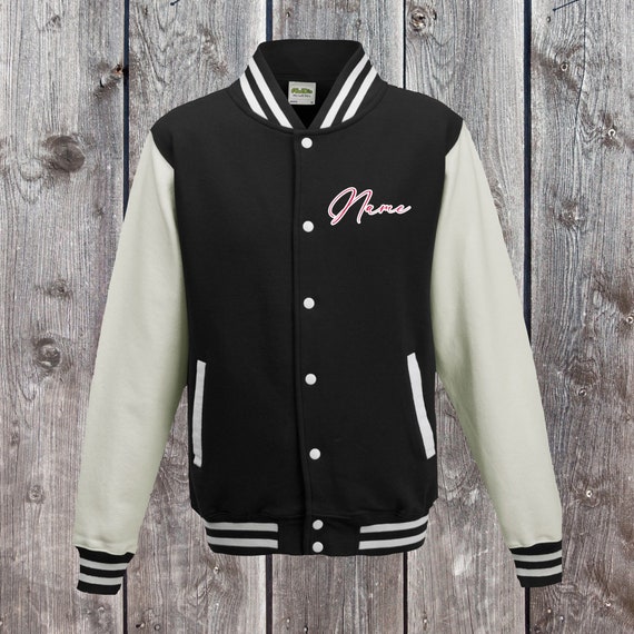 College Jacke mit Wunschdruck auf der Vorderseite Wunschname Trainings Jacke Sport Verein Varsity Jacket