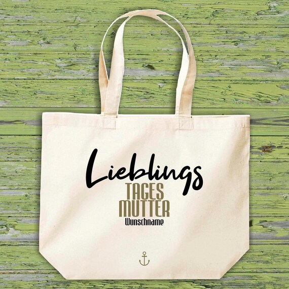 Stoffbeutel "Lieblingsmensch Lieblings Tages Mutter mit Wunschname" mit Wunschname Jute Baumwolle Tasche Einkaufen Beutel Geschenkidee