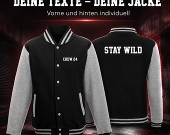 Collegejack met aangepaste tekst op de voor- en achterkant – gepersonaliseerd varsityjack met je eigen tekst