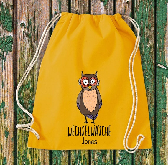 Gym bag sports bag "funny animals owl owl, change of clothes with desired text Kita Hort school cotton gym bag bag bag bag