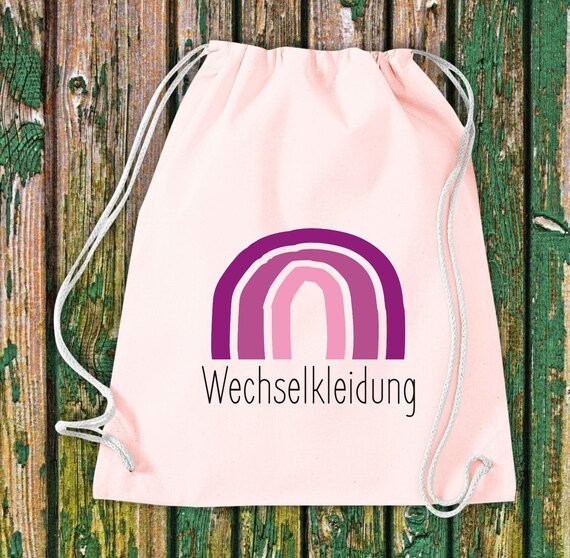 Turnbeutel "Wechselsachen Regenbogen" Regenbogen Kita Hort Schule Baumwolle Gymsack Tasche Beutel Sportbeutel