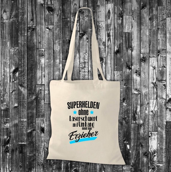 shirtinstyle cloth bag "superheroes without laser sword and cape is called educator" jute cotton bag shopping bag gift idea
