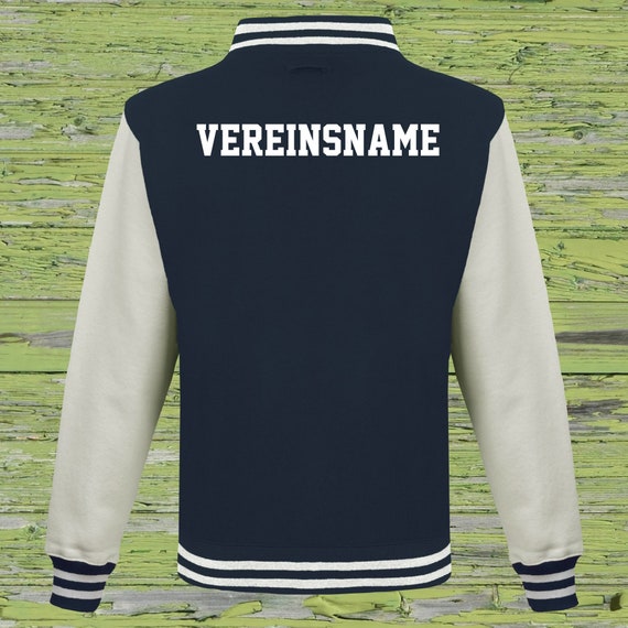 College jacket with desired print on the back with club name, training jacket, sports club, varsity jacket, navy/white