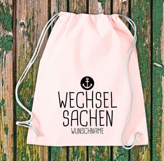 Turnbeutel Sportbeutel Wechselsachen Anker mit Wunschtext Kita Hort Schule Baumwolle Gymsack Tasche Beutel