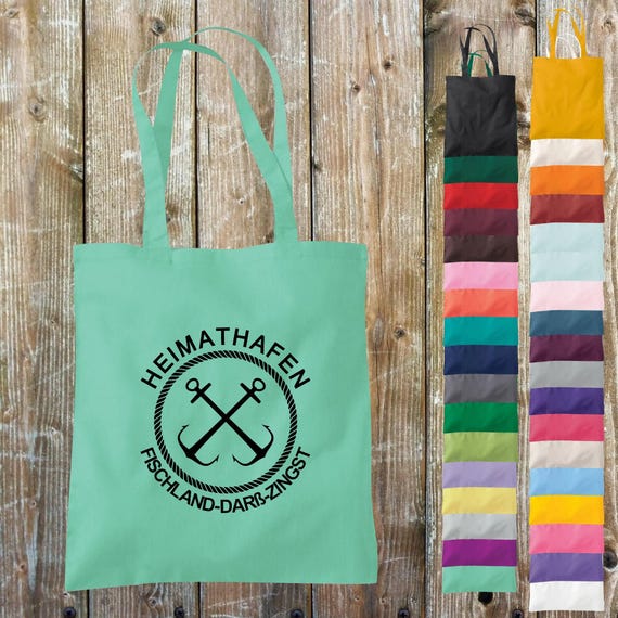 Stoffbeutel "Heimathafen Fischland-Darß-Zingst Urlaub See Meer Zelten Strand" Baumwolle Jute Sportbeutel Tasche Beutel Geschenk
