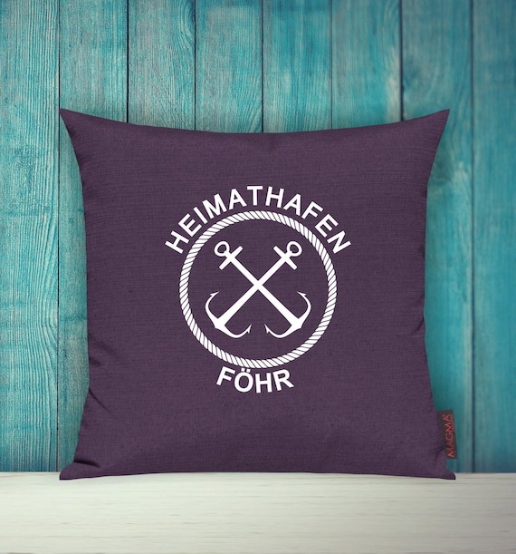 Cushion Cover Sofa Cushion "Heimathafen Föhr Urlaub Familie" Sofa cushion Decoration Couch Cuddly cushion