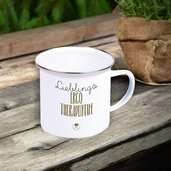 Emaille Becher "Lieblingsmensch Lieblings Ergo Therapeutin" Tasse Tee Kaffeetasse Kaffeebecher Mug Retro Campen