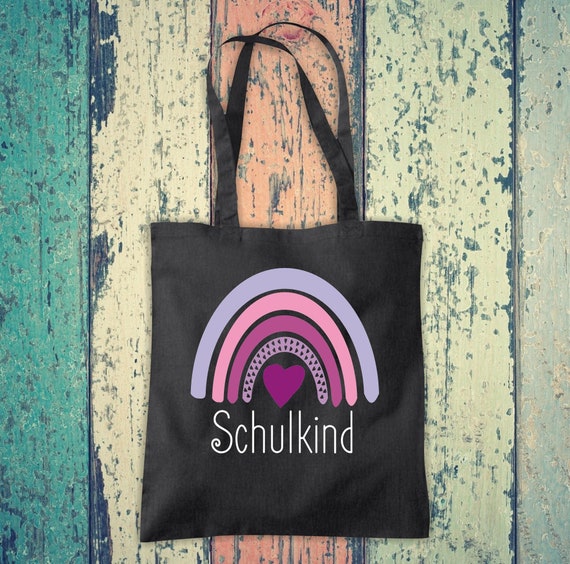 Stoffbeutel "Schulkind Regenbogen" Regenbogen Schule Baumwolle Jute Sportbeutel Tasche Beutel Hort Einschulung Kita Tier