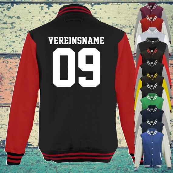 College Jacke mit Wunschdruck auf der Rückseite mit Vereinsname und Zahl Trainings Jacke Sport Verein Varsity Jacket
