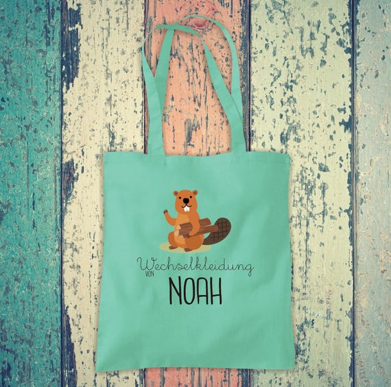 Fabric bag "Change of clothes with name, desired name" Animals Nature Forest Garden Meadow Cotton Jute Sports bag Bag Pouch Gift