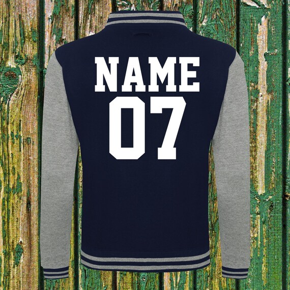 College jacket with desired print on the back number and name training jacket sports club varsity jacket navy/grey