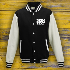 Varsity Jacket College Jacket with desired print on the front Training Jacket Sports Club Schwarz Weiß