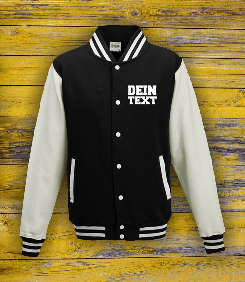 Varsity Jacket College Jacket with desired print on the front Training Jacket Sports Club Schwarz Weiß