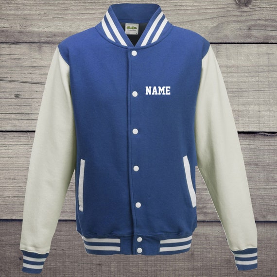 College jacket with desired print on the front name training jacket sports club varsity jacket royal/white