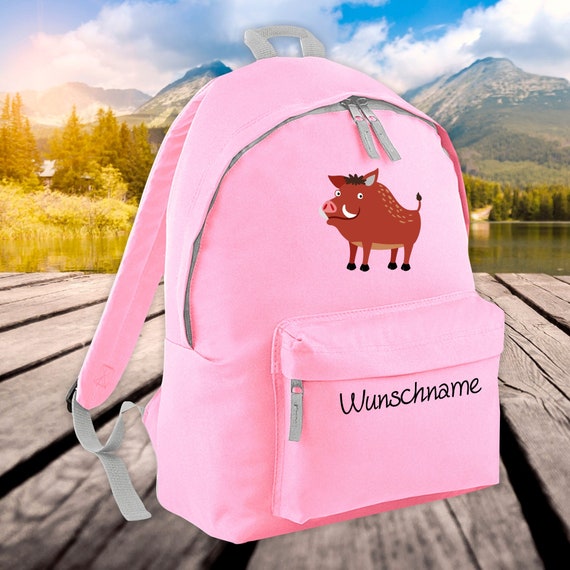 Children Backpack Animals Wild boar with desired name Wish text Kita Enrollment School Hort Gift